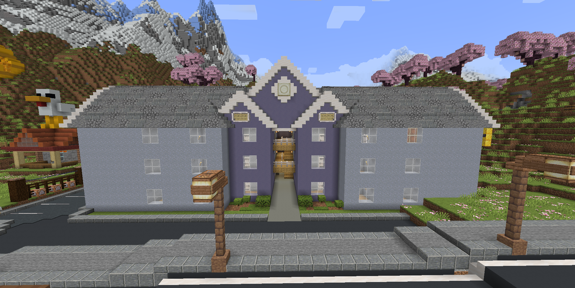 The Hills Southview apartment complex build in Minecraft — exterior view